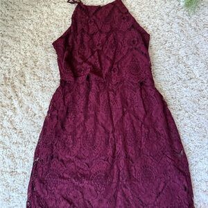 Eyeshadow Burgundy Lace Midi Dress